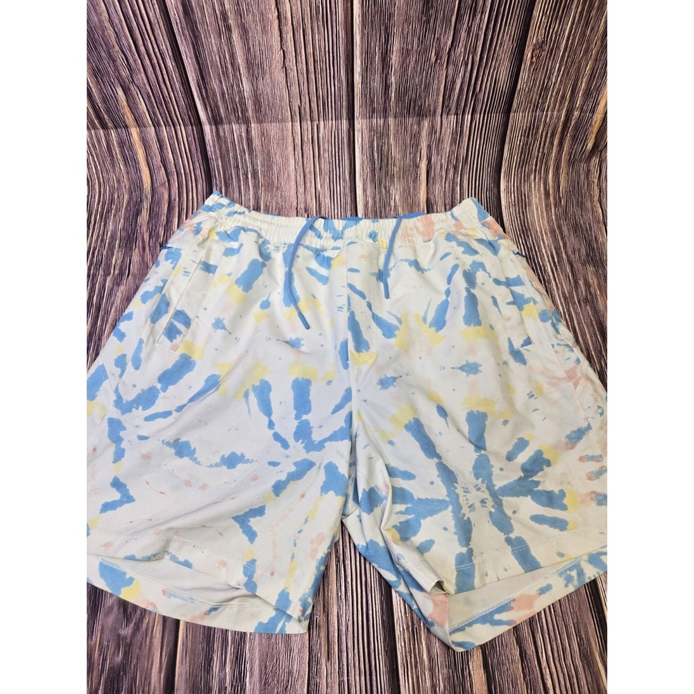 Birddogs White Tie-Dye Athletic Shorts with Blue and Yellow